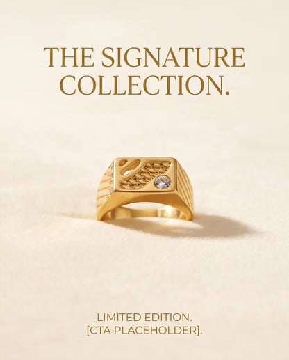 Abstract Textured Multi-Inlay Asymmetrical Signet Gold Ring