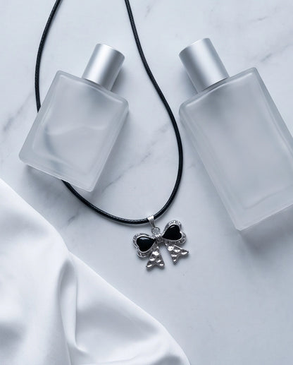 Black Enamel Ribbon Bow Pendant Necklace