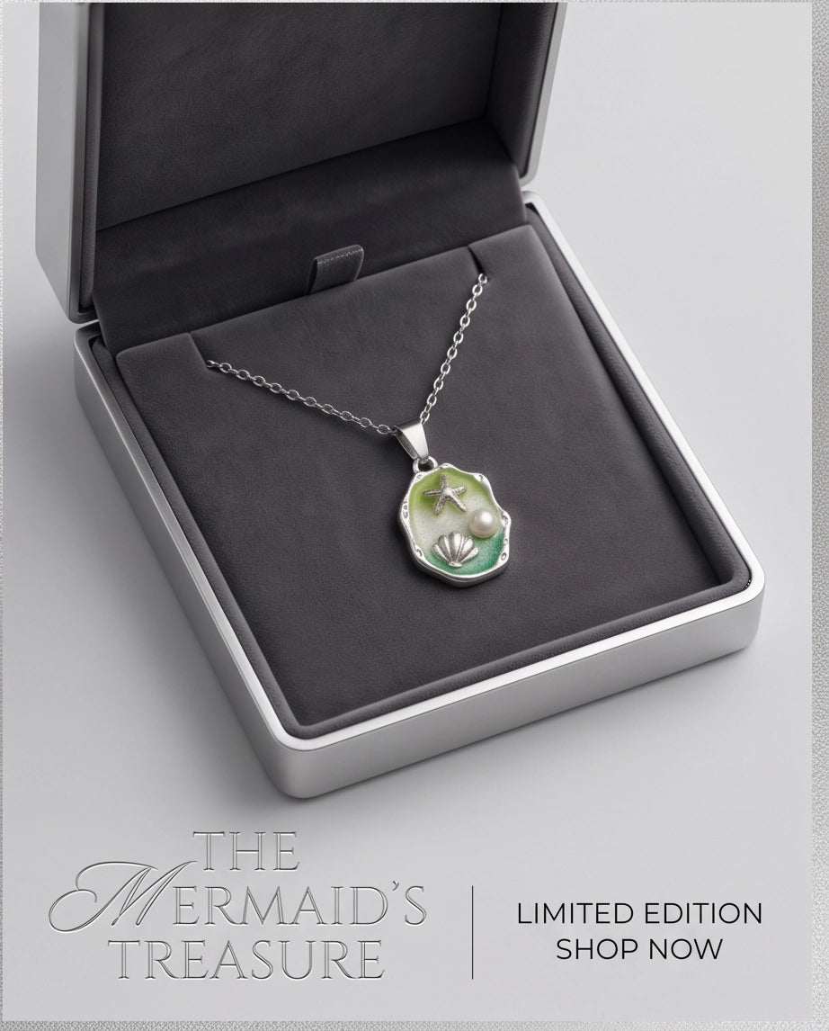 Silver Green Seashell Starfish Pearl Enamel Medallion Chain Necklace