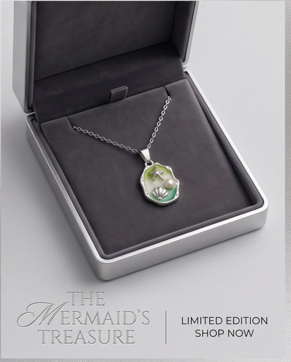 Silver Green Seashell Starfish Pearl Enamel Medallion Chain Necklace