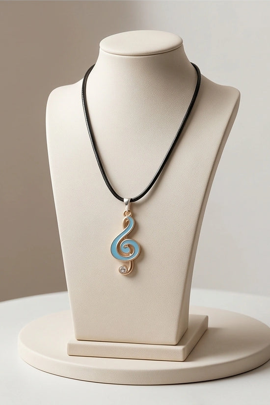 Gold Light Blue Treble Clef Music Necklace