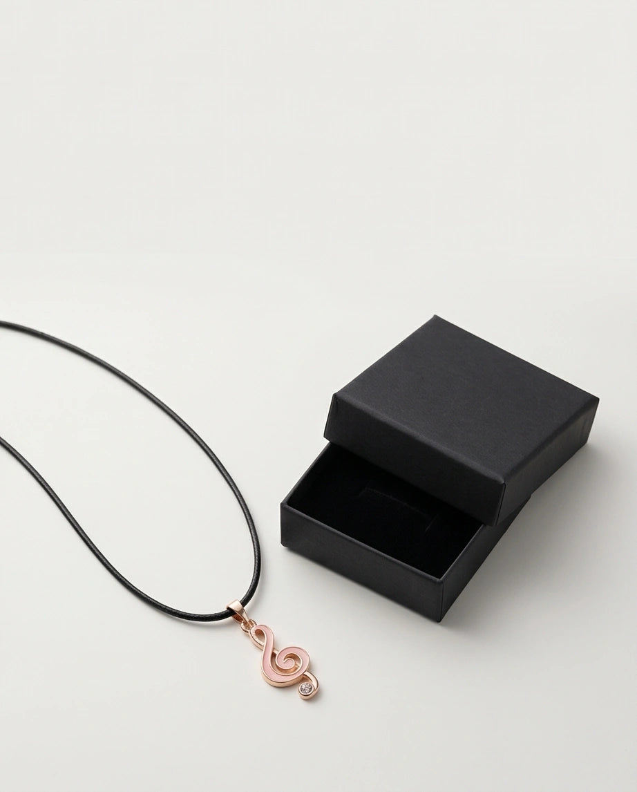 Rose Gold Pink Treble Clef Music Necklace