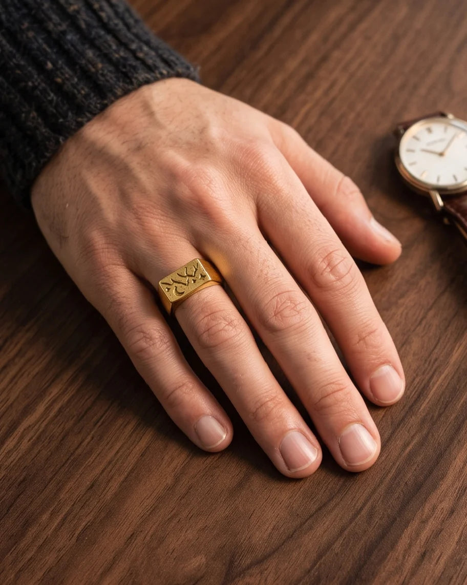 Celestial Forest Crescent Gold Signet Ring