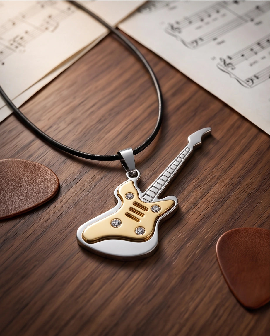 Gold and Silver Crystal Electric Guitar Cord Necklace
