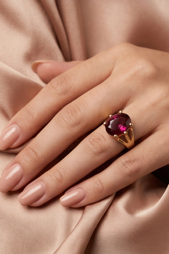 Gold Plated Deep Rhodolite Oval Statement Ring