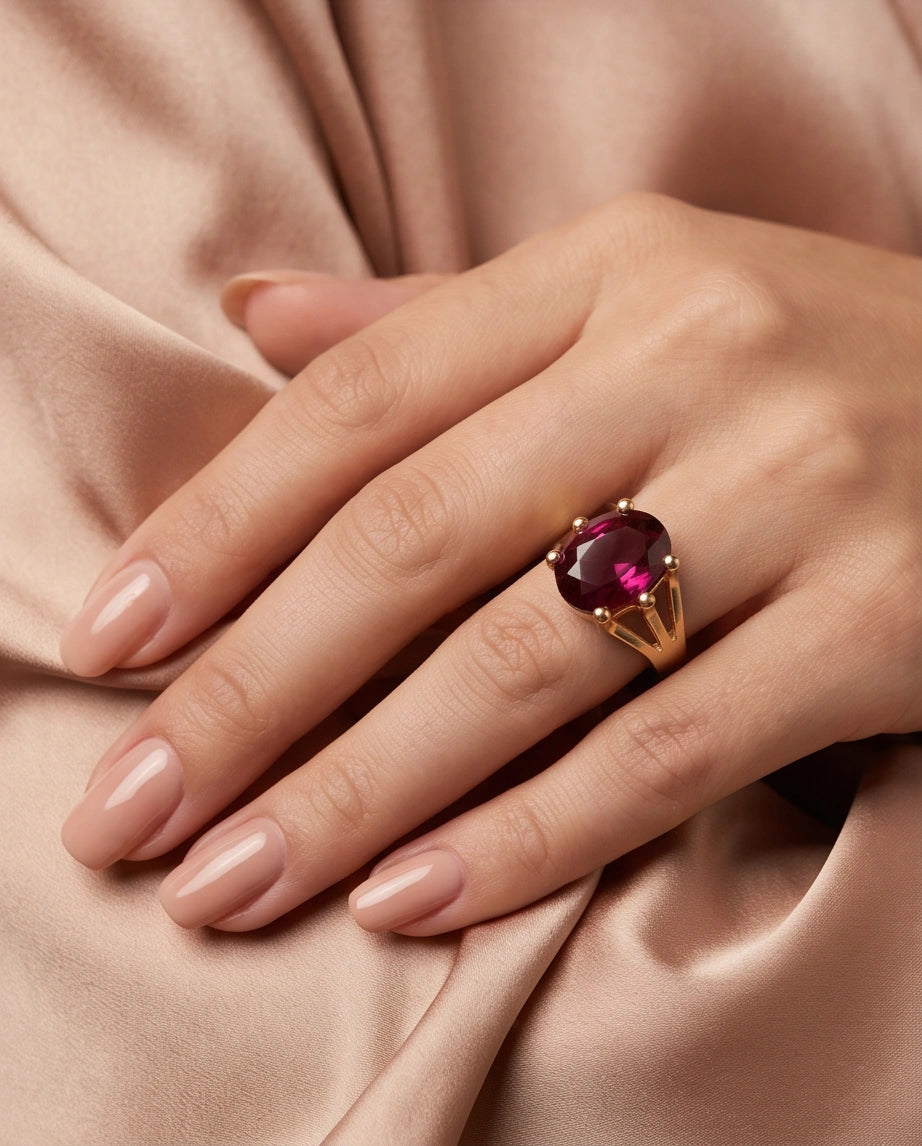 Gold Plated Deep Rhodolite Oval Statement Ring