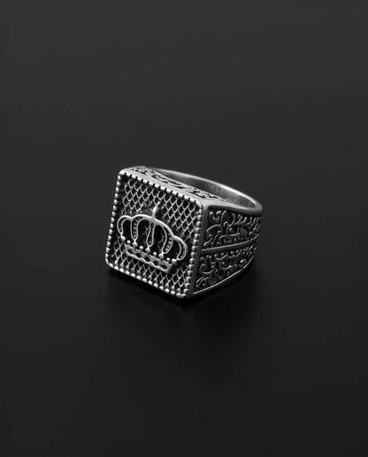 Royal Crown Mesh Square Signet Silver Ring