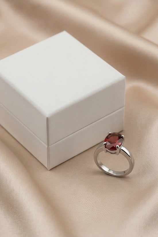 Sterling Silver Oval-Cut Ruby Red Solitaire Ring