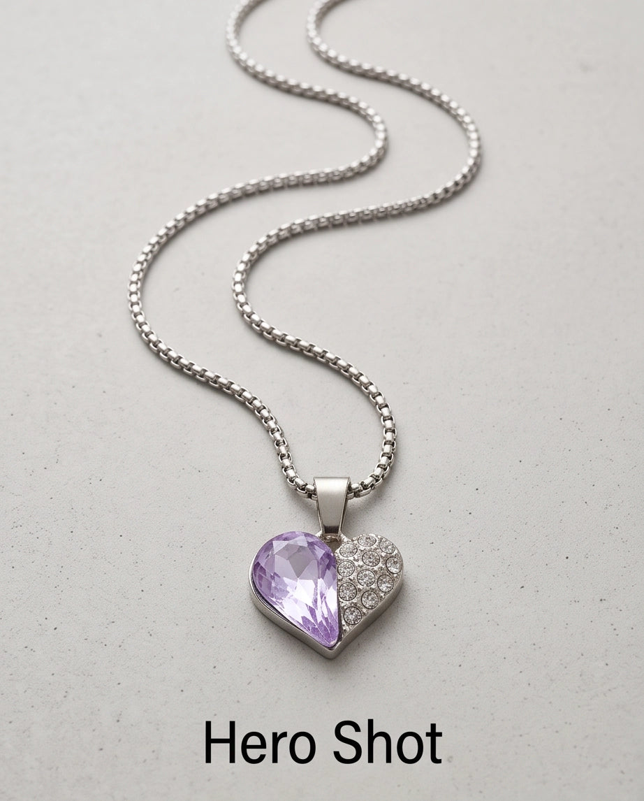 Silver Amethyst Heart Pavé Pendant Necklace