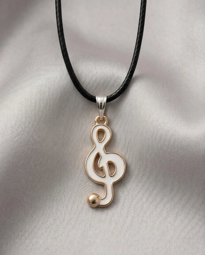 Gold and White Treble Clef Necklace