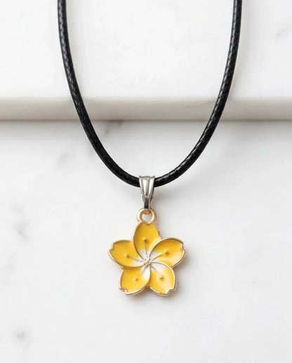 Mellow Yellow Cherry Blossom Enamel Pendant Necklace