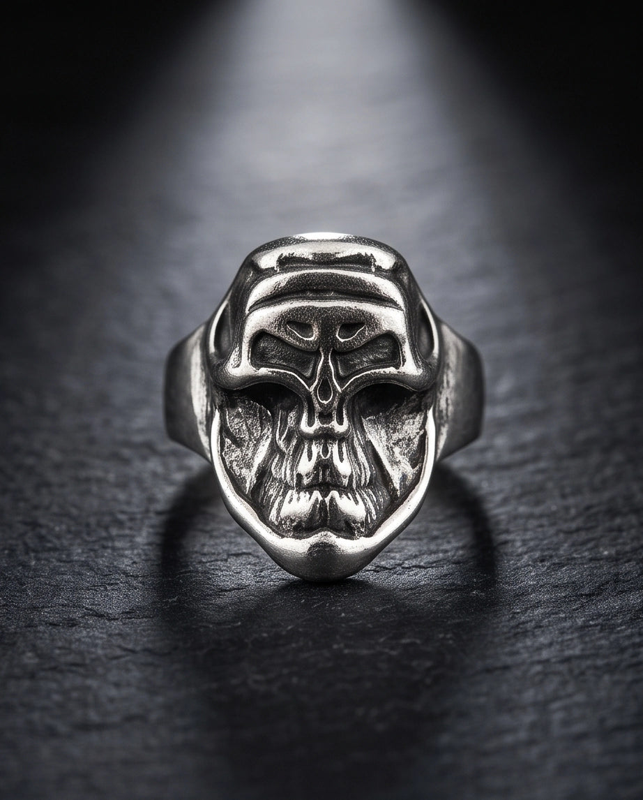 Masked Visor Sculpted Skull Signet Ring