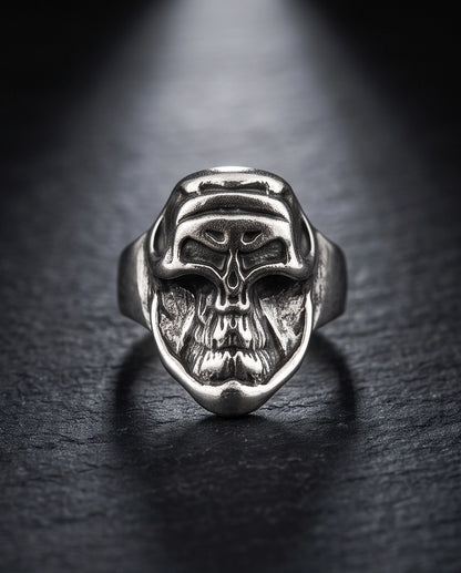 Masked Visor Sculpted Skull Signet Ring