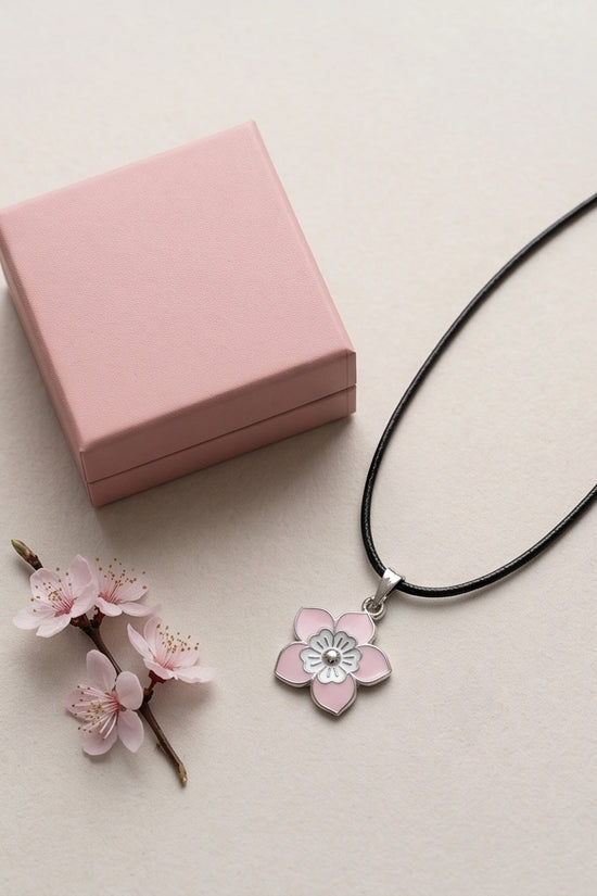 Delicate Pastel Pink and White Layered Floral Enamel Pendant Necklace