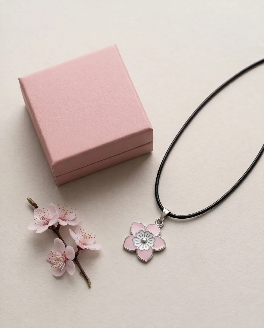 Delicate Pastel Pink and White Layered Floral Enamel Pendant Necklace