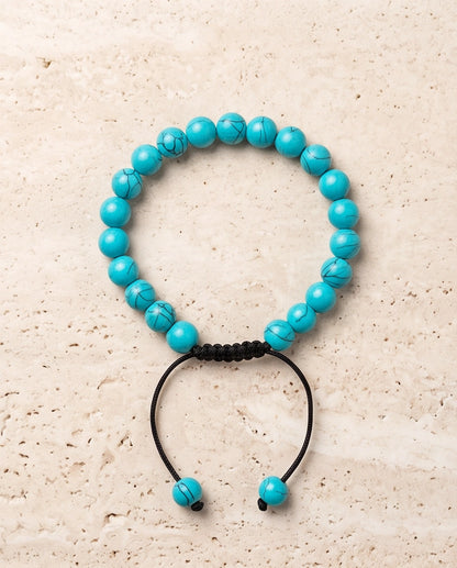 Natural Turquoise Veined Stone Beaded Adjustable Macrame Bracelet