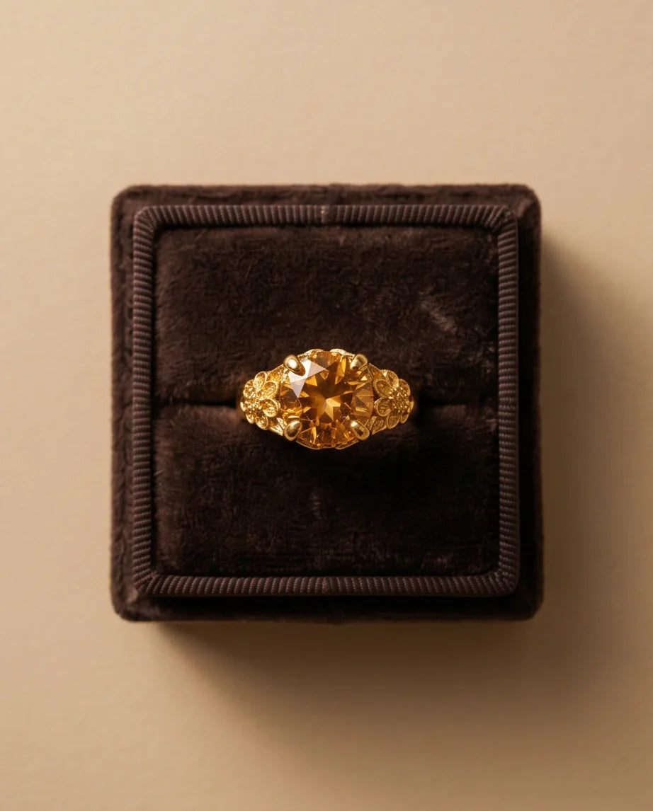 Golden Amber Botanical Blossom Ring