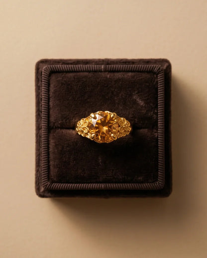 Golden Amber Botanical Blossom Ring