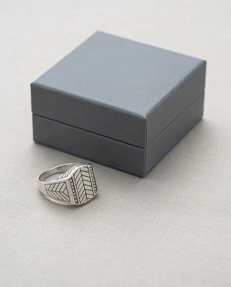 Sterling Silver Chevron Pattern Geometric Signet Ring