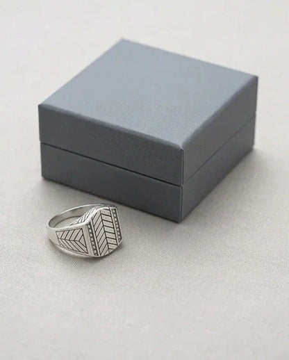 Sterling Silver Chevron Pattern Geometric Signet Ring