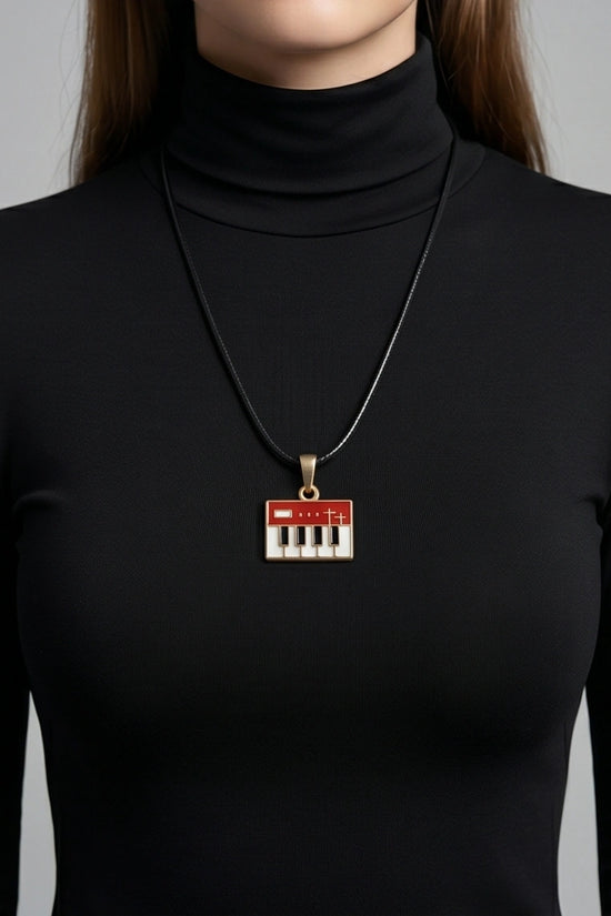 Gold and Red Synthesizer Keyboard Necklace