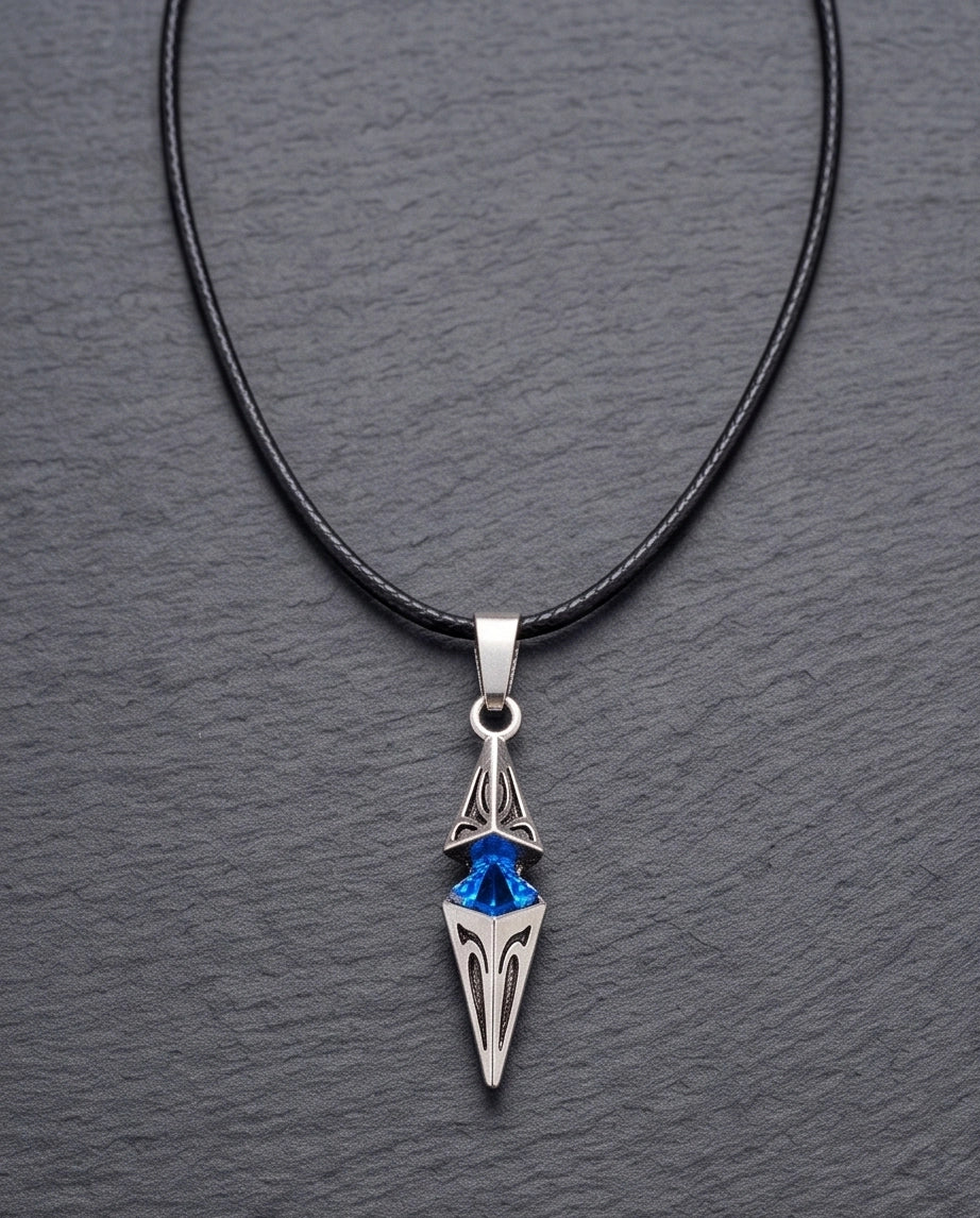 Silver Sapphire Pointed Pendulum Cage Pendant Necklace