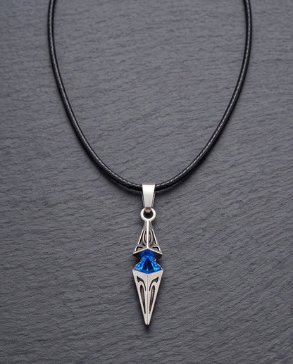 Silver Sapphire Pointed Pendulum Cage Pendant Necklace