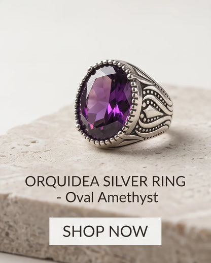 Violet Gemstone Beaded Frame Filigree Silver Ring