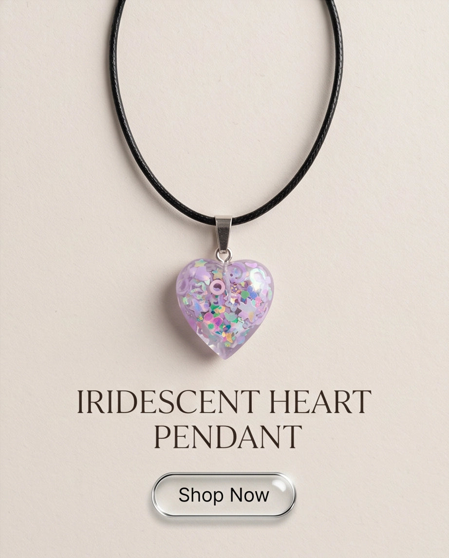 Silver Lavender Glitter Heart Resin Pendant Necklace