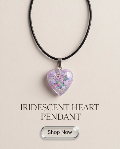 Silver Lavender Glitter Heart Resin Pendant Necklace