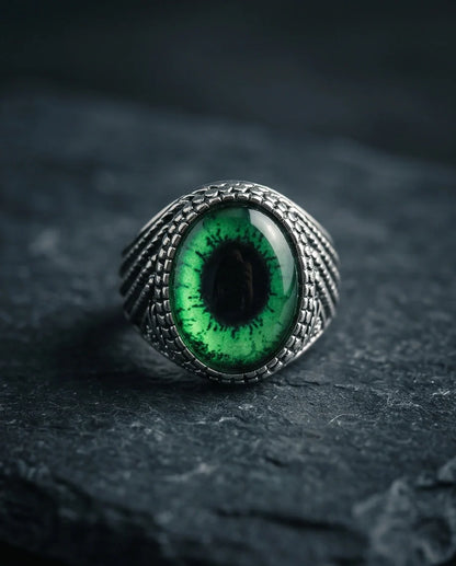 Vintage Sterling Silver Emerald Reptile's Eye Statement Ring