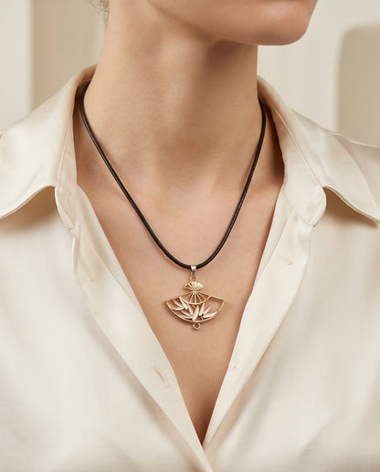 White Leaf Bamboo Fan Pendant Necklace