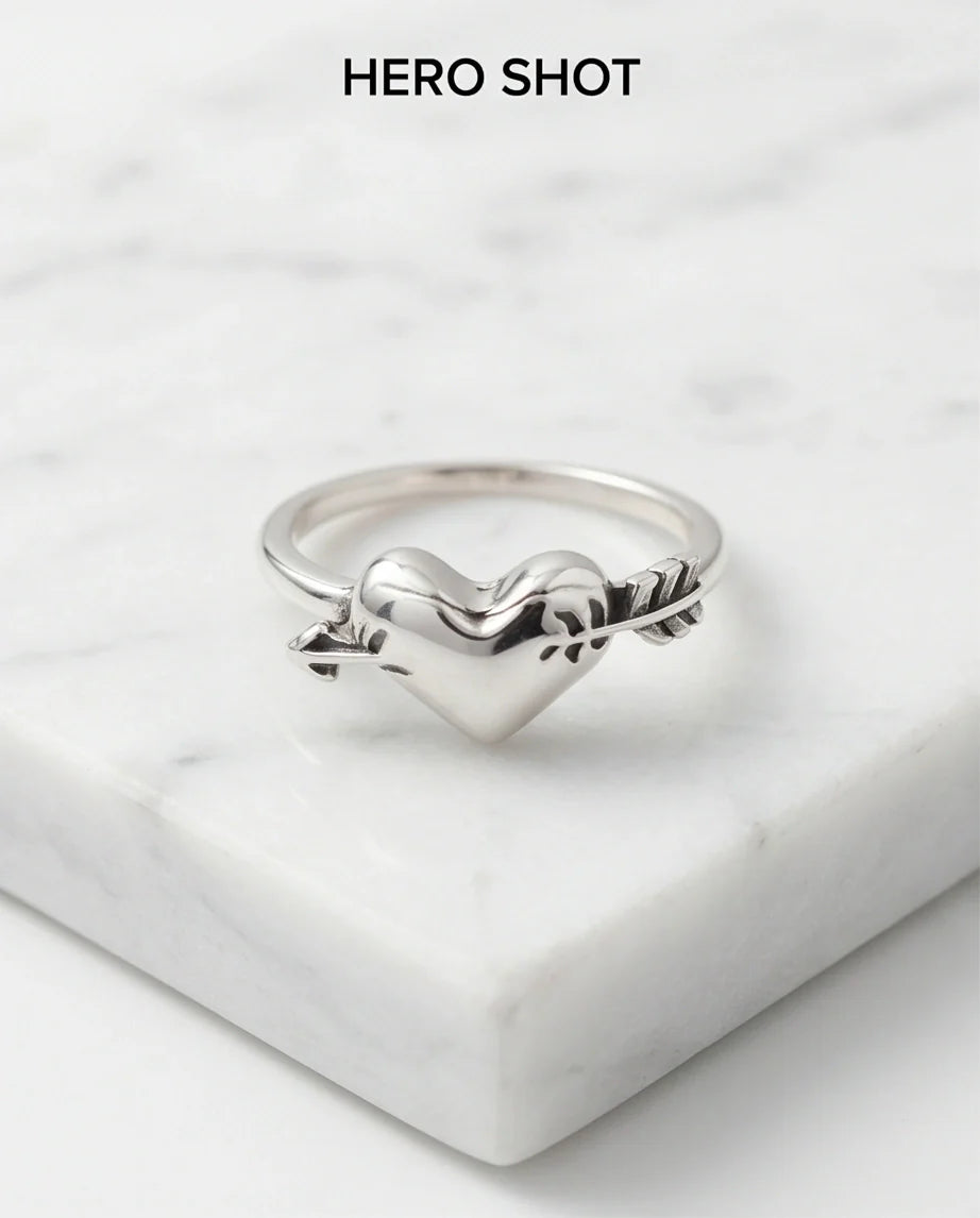 Sterling Silver Cupid's Arrow Heart Ring