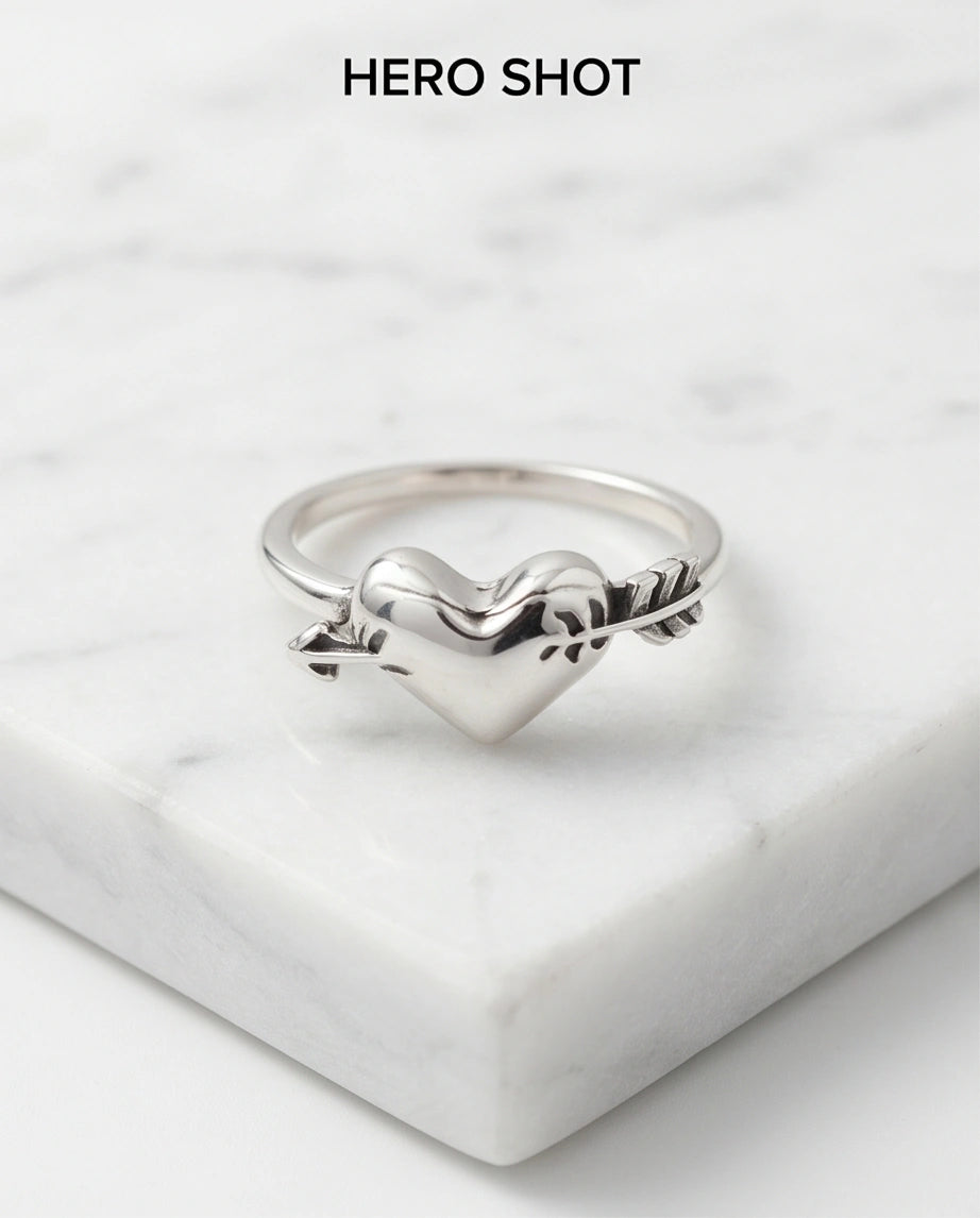 Sterling Silver Cupid's Arrow Heart Ring