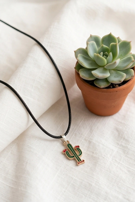 Gold and Green Blooming Cactus Necklace