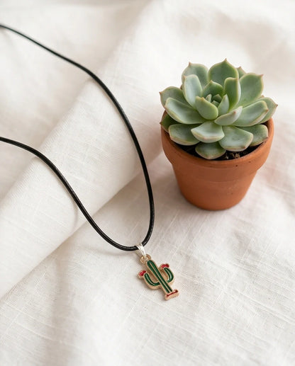 Gold and Green Blooming Cactus Necklace