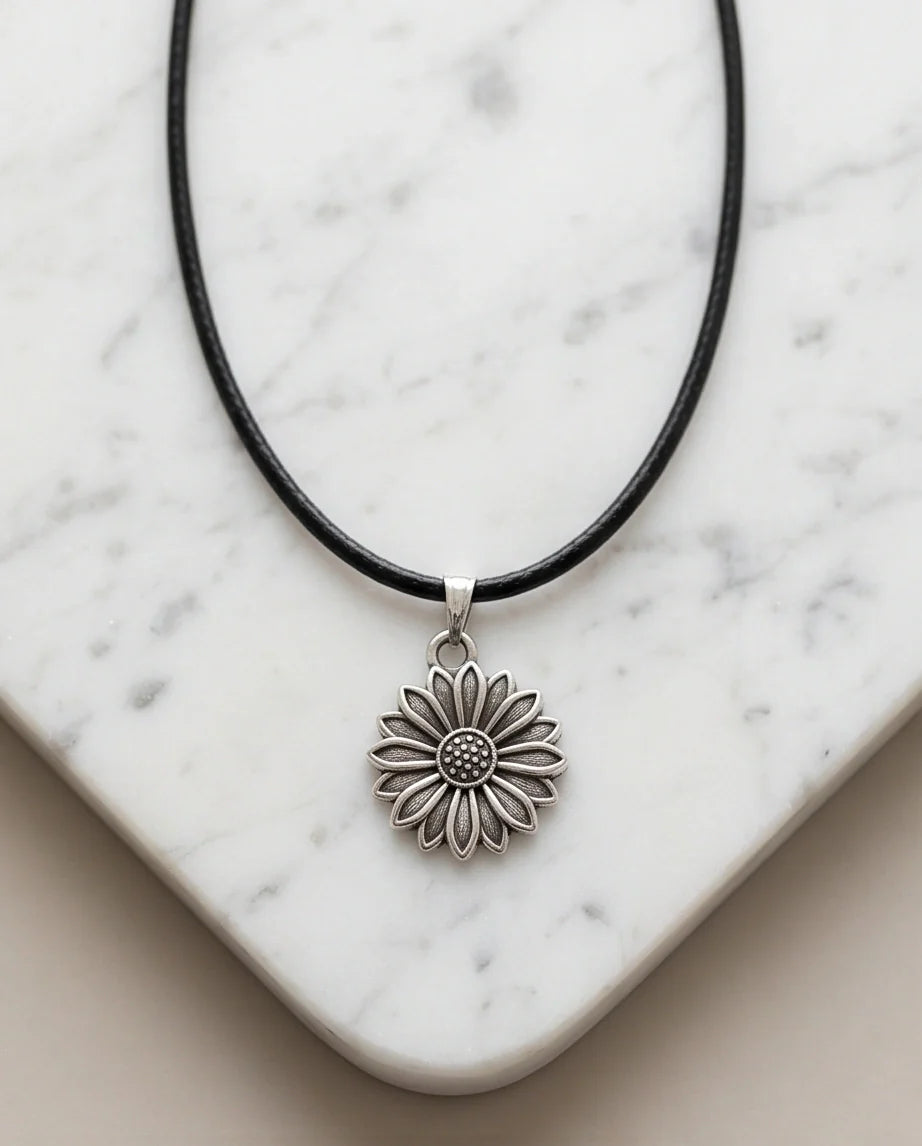Silver Sunflower Pendant Necklace