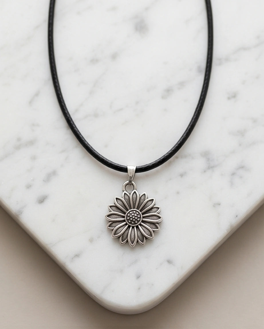 Silver Sunflower Pendant Necklace