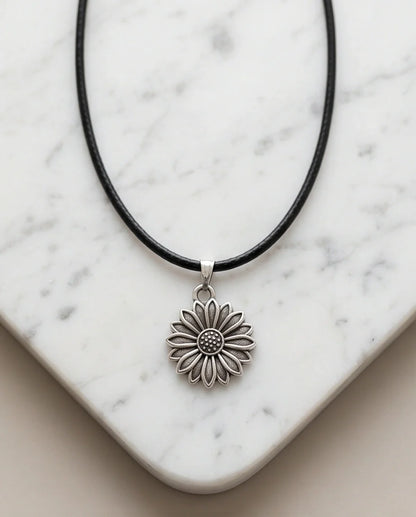 Silver Sunflower Pendant Necklace