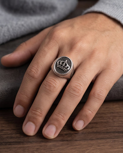 Royal Crest Stippled Signet Silver Ring