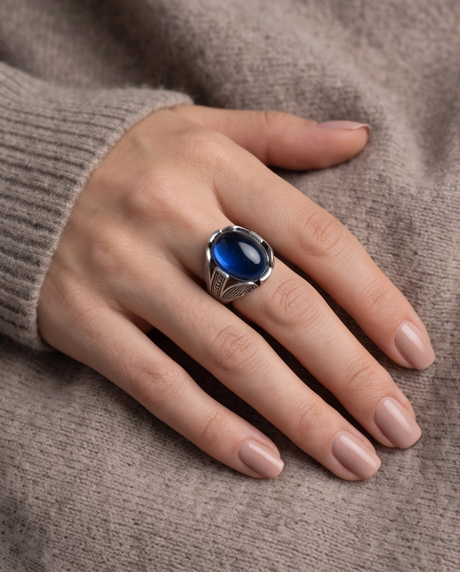 Cobalt Eclipse Stippled Signet Ring