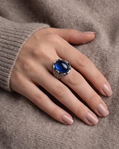 Cobalt Eclipse Stippled Signet Ring