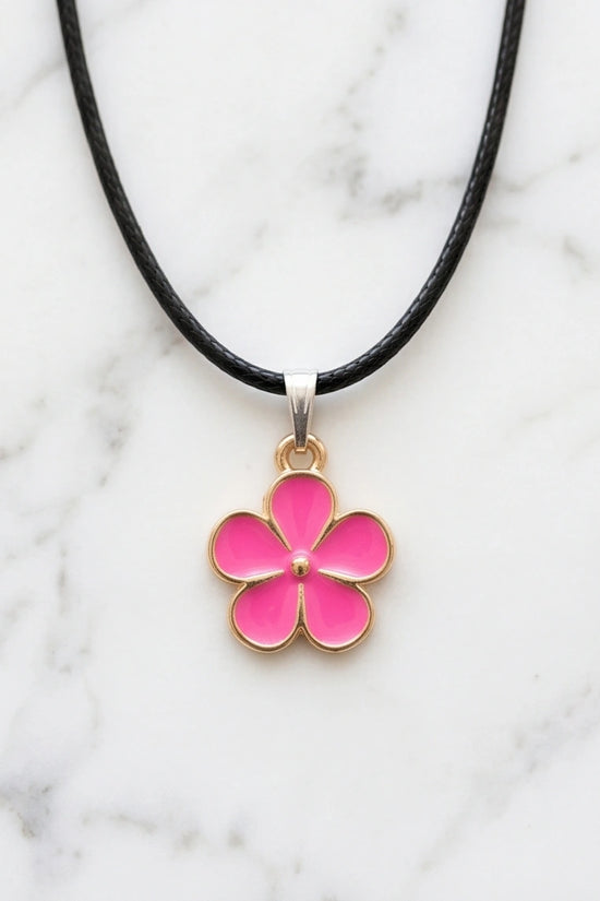 Gold and Pink Flower Pendant Necklace