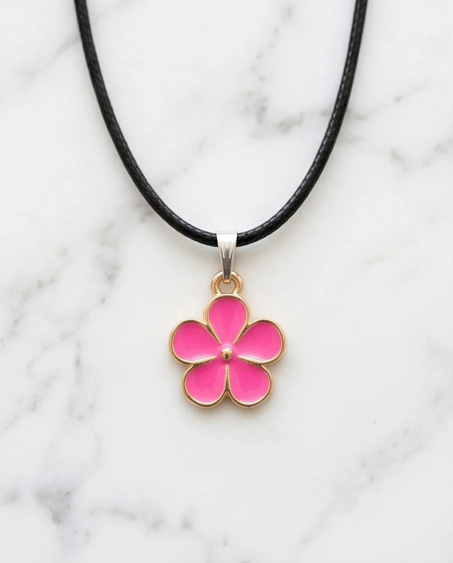 Gold and Pink Flower Pendant Necklace