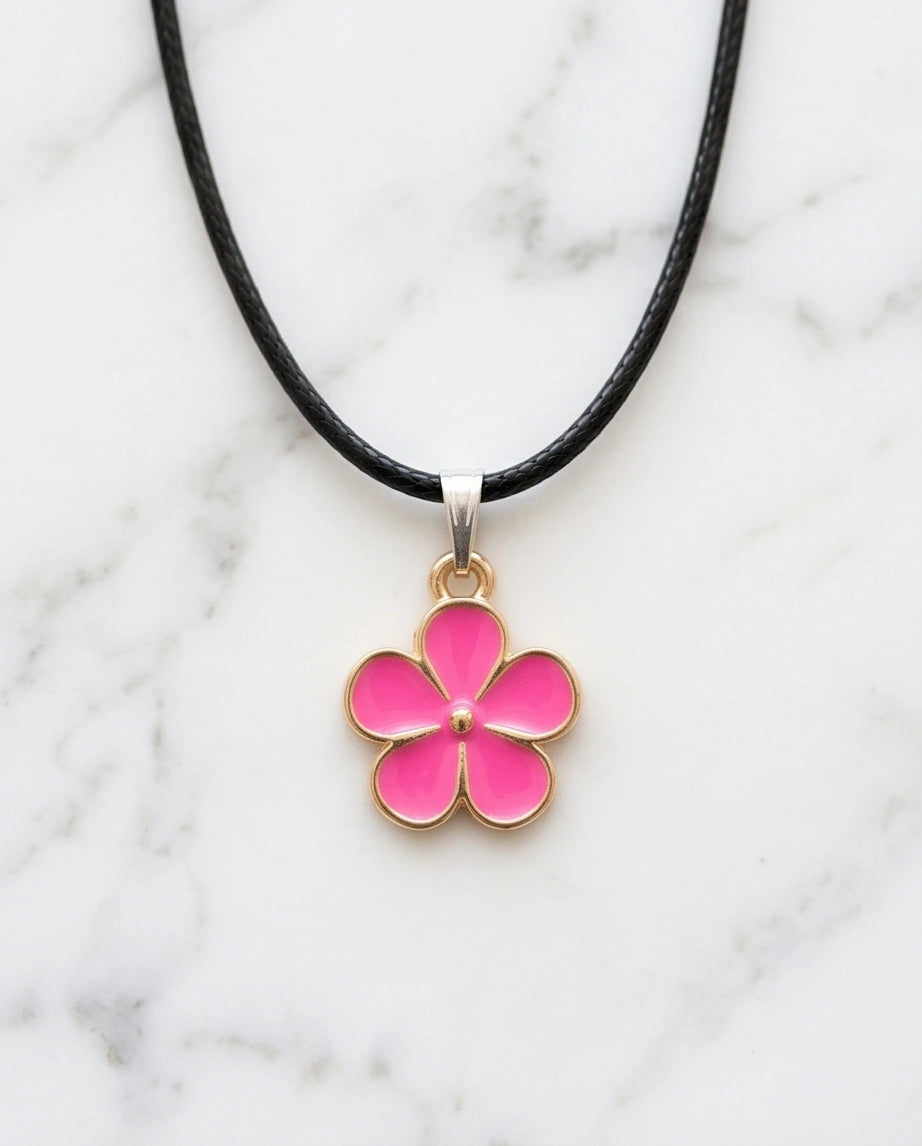 Gold and Pink Flower Pendant Necklace