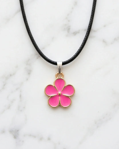 Gold and Pink Flower Pendant Necklace
