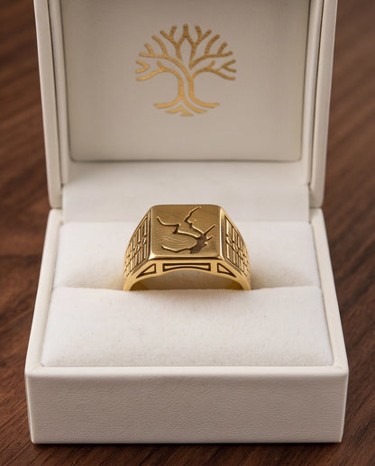 Minimalist Stag Gold Signet Ring