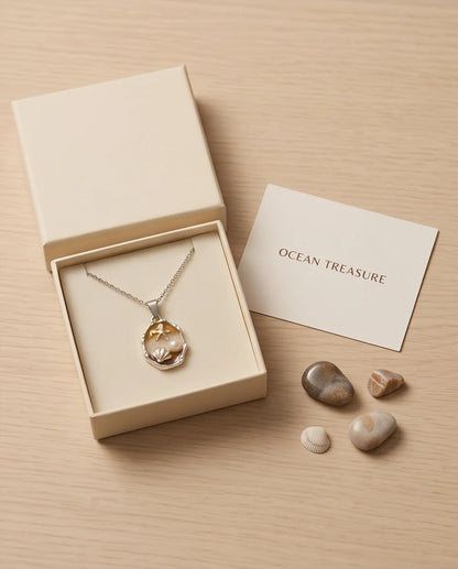 Silver Gold Seashell Starfish Pearl Enamel Medallion Chain Necklace
