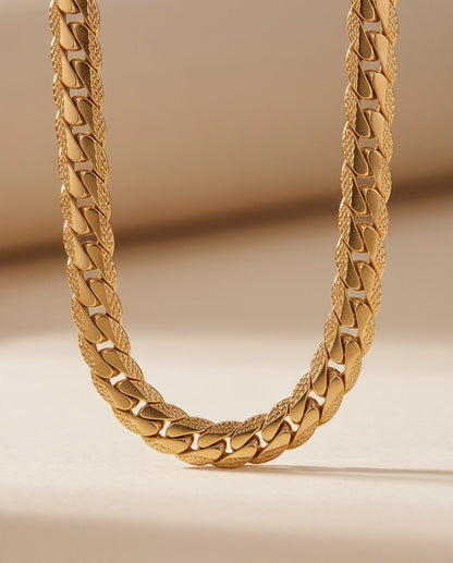 Textured Gold Cuban Link Chain Necklace