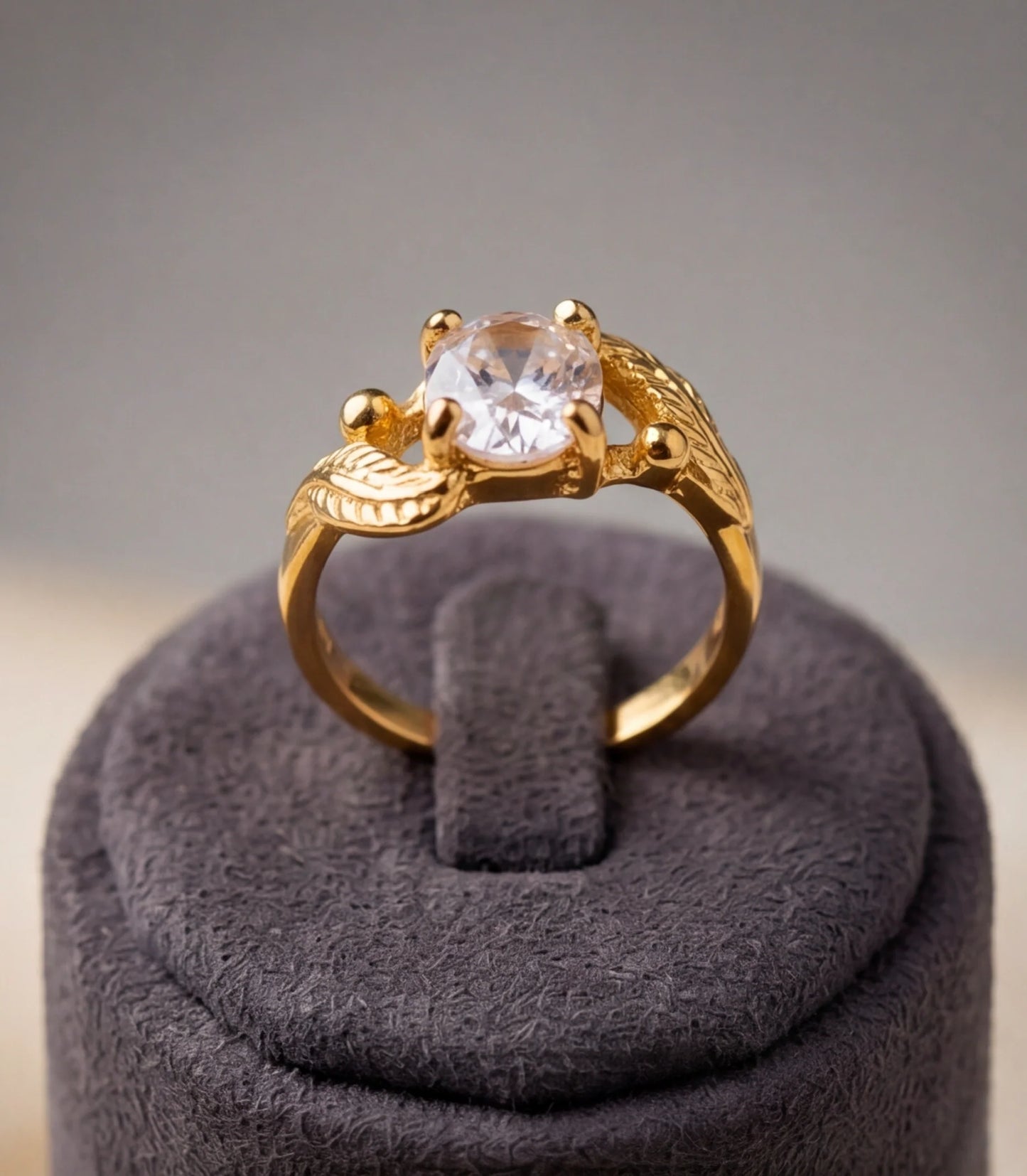 Golden Crystal Moissanite Botanical Leaf Ring